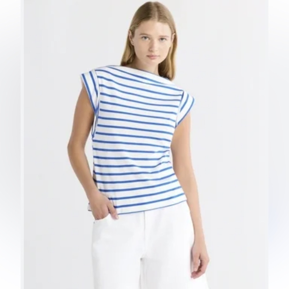 Striped Blue and White Cap-Sleeve Tee - Brand: